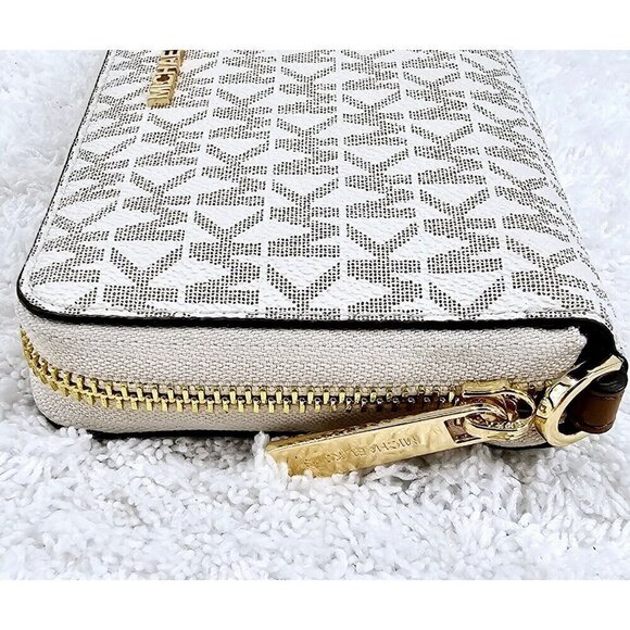 MICHAEL KORS Vanilla Canvas Jet Set Travel Large Continental Wallet Wristlet EUC - Picture 7 of 16